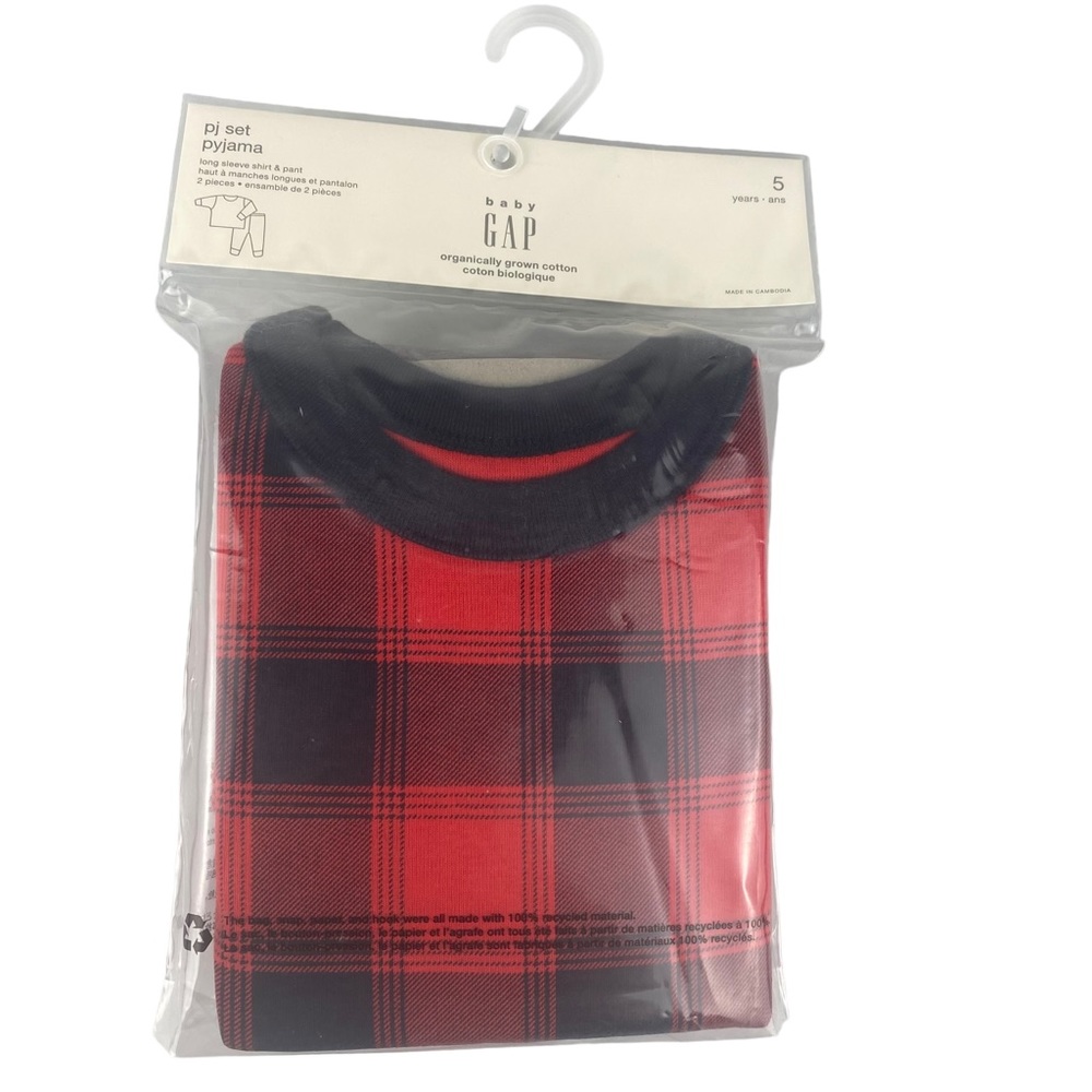 Gap Kids Red Black Buffalo Plaid Christmas Holiday Pajamas 2 Piece Set Size 5